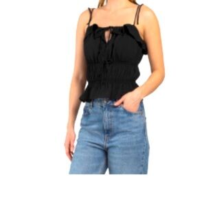 Hyfve Woman’s Black Ruched Tank Top Tie Strap Size Large NEW Bows